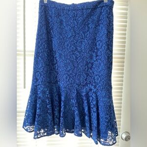 J Crew Blue Lace Trumpet skirt